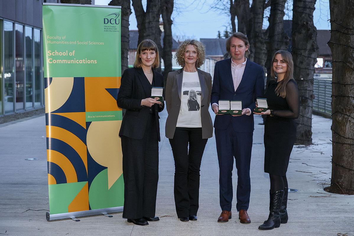 Journalist Justine McCarthy with award winners Alice Chambers, Orla Ryan and Nicky Ryan.